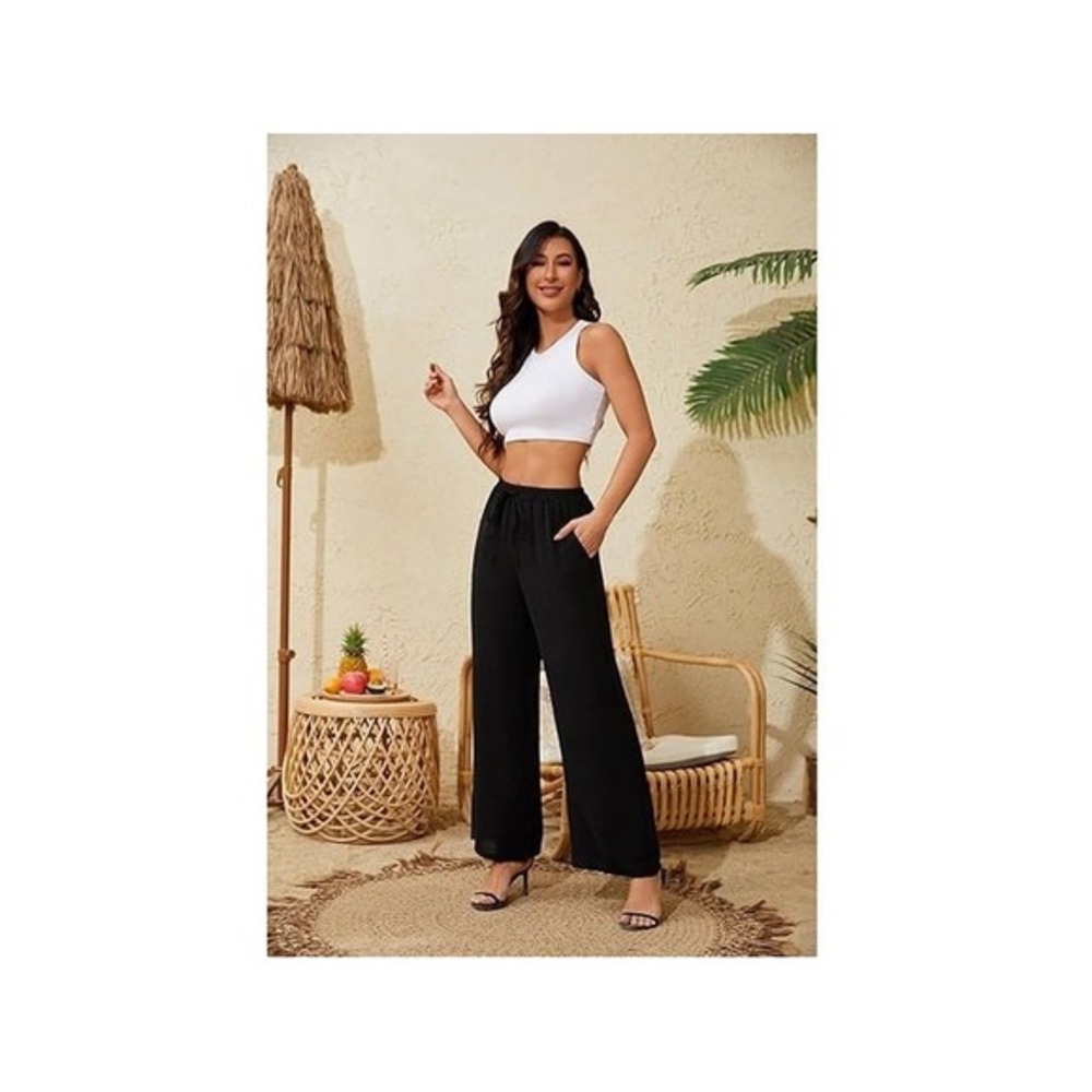 CIDER Women High Waist Wide Leg Trendy Pants with Pockets for Business Work S